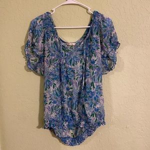 Blue and Green Old Navy Floral Sheer Top